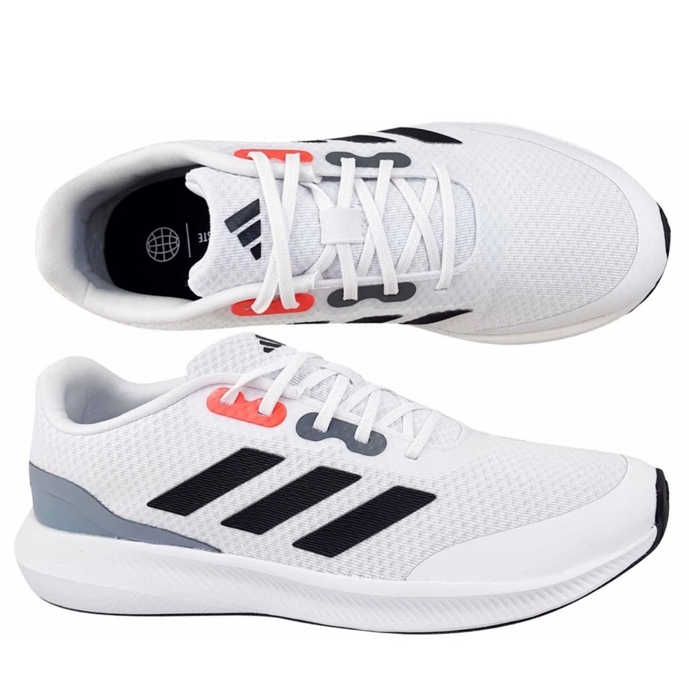 adidas White Black Athletic Running Shoes with Gray and Coral Accents